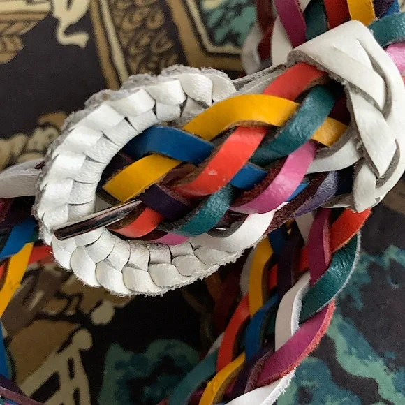Vintage 1990’s Braided Multi Color Women’s Leather Belt Size M / L 38”
